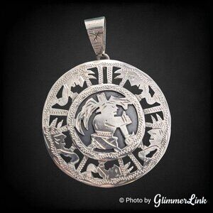 Vintage Guatemalan Medallion Pendant - 900 Silver Mayan Warrior Design